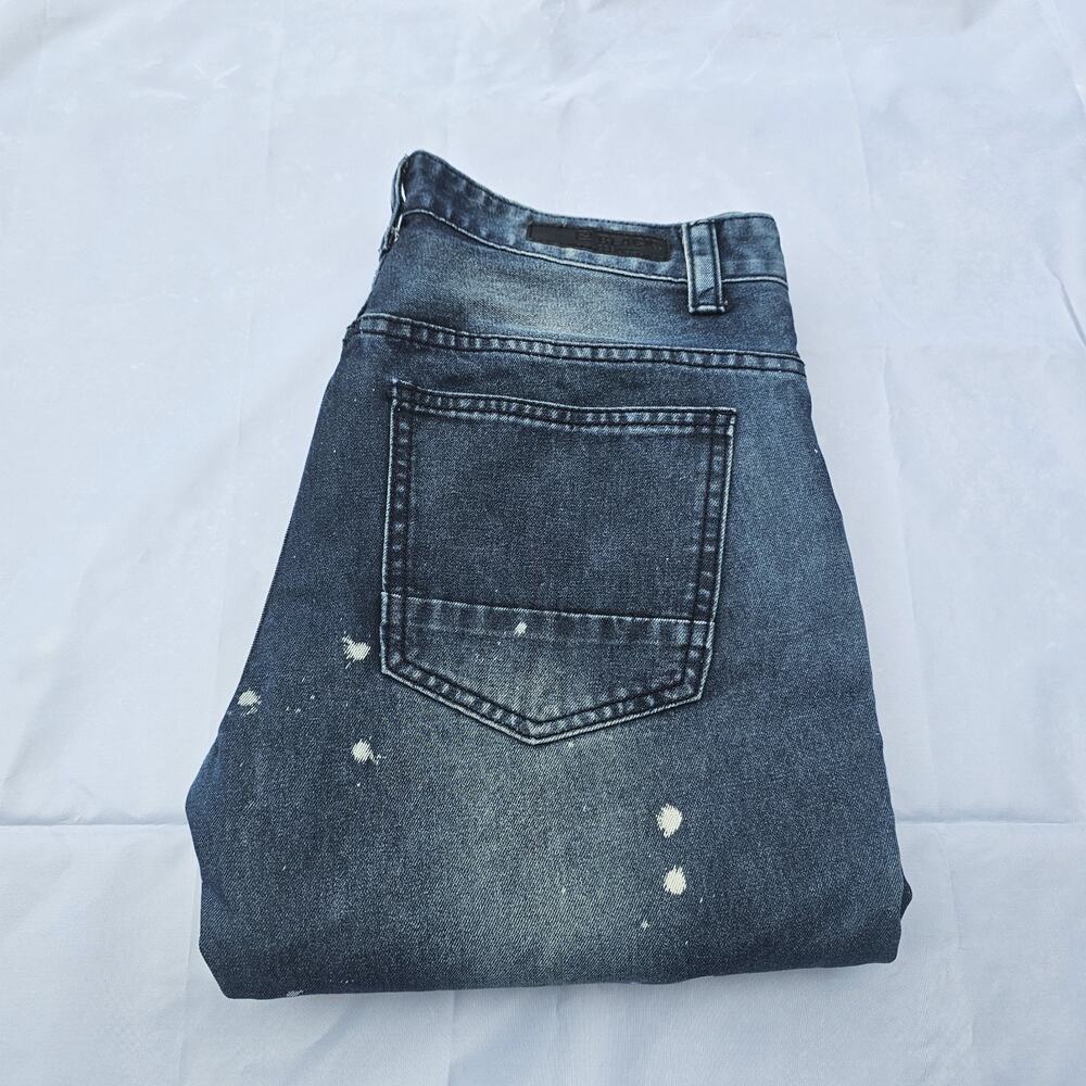 CJ Black Premium Mens Blue Denim Paint‎ Ribbed Skinny Biker Jeans Fit 32x32